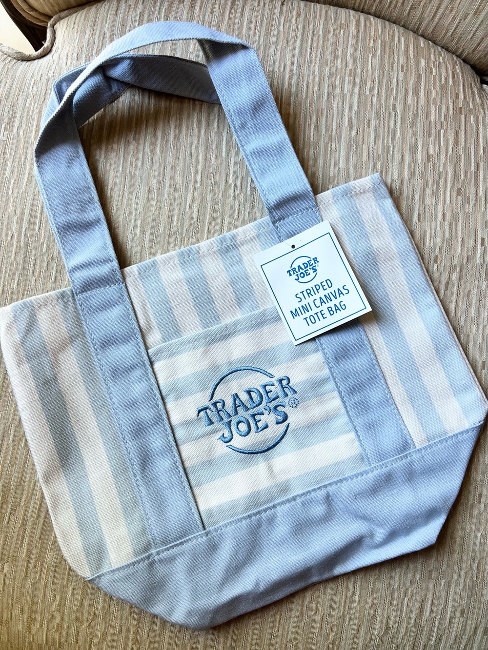 Genuine Blue Striped Trader Joes mini Canvas Tote Bag